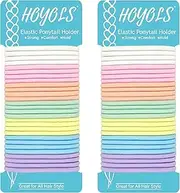 HOYOLS No Metal Hair Elastics Bands, Assorted Baby Ponytail Holder No Snag Ties for Girls Women Thick Hair Accessories Pink Blue Yellow White - 7 Hues 56 Count 4mm(Baby Color)