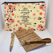 NEW INSPIRATIONAL FAITH CANVAS POUCH, NOTEPAD, PEN, BOOKMARK & KEYCHAIN GIFT SET