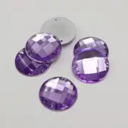 50 Purple Acrylic Faceted Round Beads Flatback Sew on Rhinestone Gems Stone 18mm