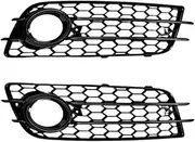 Front Grille Compatible For Audi A4 B8 S-Line S4 2008-2012 HONEYCOMB Fog Light Lamp Grille Bezel Cover 8K0807681C01C,8K0807682C(Glossy Black)
