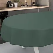 Oilcloth Tablecloth, Washable, Oilcloth, Garden Tablecloth, Outdoor, Indoor, Oval, 160 x 140 cm with Hem, Fir Green