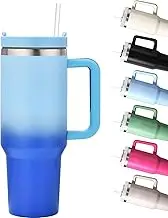 HAUNDRY 40 oz Insulated Travel Mug Tumbler with Handle, Double Wall Vacuum Sealed Stainless Steel Cup with Straw and Lid, Water Bottle for Cold and Hot Water (Gradient Blue)