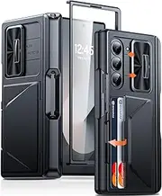[BSNRM] for Samsung Galaxy Z Fold 6 Case with Card Holder RFID Blocking & S Pen Holder& Slide Camera Cover& Hinge Protection& Full-Body Rugged Shockproof Wallet Case for Galaxy Z fold 6, Black