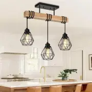 3-Lights Farmhouse Dining Room Pendant Light Fixtures Over Table, Rustic Solid