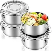 Skybooly 4 Pcs Small Stainless Steel Bento Box 36 oz Reusable 304 Stainless Steel Food Storage Containers with Lockable Clips to Leak Proof for Kids and Adults, Dishwasher Safe, Skybooly-cewbufi51