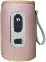 Roarrter USB Milk Water Warmer Travel Stroller Insulated Bag Digital Display Baby Nursing Bottle Heater for Outdoor Winter -Pink