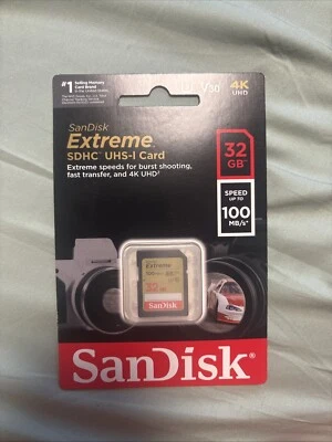 Sandisk SDSDXVT-032G-ANCIN Extreme Sd Flsh 100/60mb/s Rw C10 Uhs U3 V30 R 32GB