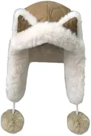 [NICEYEA] Winter Fox Ears Beanie Hat Ear Flaps for Women Men Warm Fleece Lined Skull Caps Earmuff Snow Hats Windproof Trooper Trapper Hat Faux Fur Hunting Hats