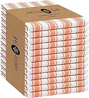 Native Fab 12 Pack Farmhouse Basket Weave Kitchen Dish Towels Cotton Absorbent Washable 15x25 - Tea Towels, Dish Cloths, Restaurant Cleaning Towels, Kitchen Towels with Hanging Loop, Orange White