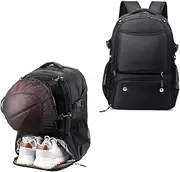 BigKing Large Basketball Backpack, Freely Removable Individual Mesh Pockets, Durable Waterproof Black Backpack for Sport Soccer Basketball