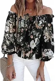 [TcIFE] Women's Off-Shoulder Blouse Lantern Sleeves Chiffon Tops Stylish Elegant Shirts