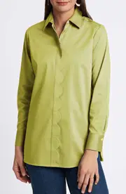 Foxcroft Layla Sateen Button-Up Shirt in Chartreuse at Nordstrom, Size X-Large