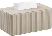MEIBOOCH Tissue Box Cover Stylish PU Leather Rectangular Tissue Box Holder with Magnetic Bottom Cover for Bathroom Bedroom or Office (Beige Stria)