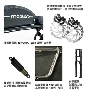 【MRK】MOOTORO R1 Cafe Retro 腳踏車 電動腳踏車 電動自行車架 1000W 52V20AH