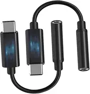 Happyyami 2Pcs USB C to Audio Adapter Cable Type C Earphone Converter for High Resolution Sound Durable TPU Construction Compatible with USB C Headphones