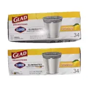 2) Glad Drawstring Trash Bags with Clorox 4 Gallon Lemon Fresh Bleach Scent 34ea
