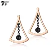 TT Rose Gold/Black Stainless Steel Sector Dangle Earrings (EW02D) NEW
