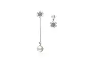 Sparkling Zirconias Snow with White Pearl Drop Earrings