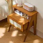 MOMOGEE Bamboo Nightstand with Drawers Wooden Bedside Tables with 2-Tier Open Storage Compartments End Table Easy to Assemble Night Stand Storage Rack for Bedroom Living Room