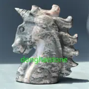 3" Natural Pink Zebra stone unicorn skull Quartz Crystal Skull gem Figurines 1pc