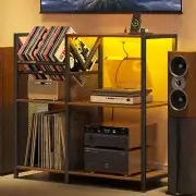 Record Player Stand w/Charging Station Turntable Stand Display Shelf w/LED Light