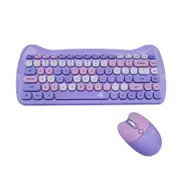 Cute Cat Shape Wireless Keyboard + Mouse Set 2.4GHz for Mac PC Desktop Laptop-Purple