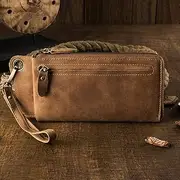 COOKX Retro Do Old Handmade Long Multi-Card Bag Men's Clutch Large Capacity Zipper Mobile Phone Bag