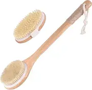 Back Brush Bath Body Brush Back Scrubber with Anti-slip Long Wooden Handle 2 Set