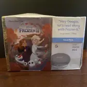 Google Home Mini Speaker (Gray) & Frozen II Book Bundle New & Sealed- Box Damage