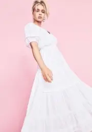 Betsey Johnson XS Spectator White Confetti Cotton Peasant Tiered Midi Dress NWT