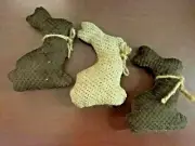 3 Stuffed Fabric Rabbits Twine Bows Brown & Tn 6" x 4" x 1" NWOT Craft Supply