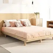 Oikiture Double Bed Frame Solid Wood Frame Platform Bed Size Wooden Bed Base