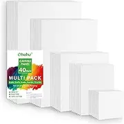 Ohuhu Paint Canvas Panels, 40 Pack Multi Size Painting Canvas Boards for Acrylic Watercolor Gouache Oil Paint, 100% Cotton Primed White Artists Canvas Panel, 10x10cm 12.5x18cm 20x20cm 22x30cm 28x35cm