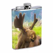 Alaska Images D6 Flask 8oz Stainless Steel Hip Drinking Whiskey Moose