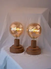 在飛比找Yahoo!奇摩拍賣優惠-日式檯燈北歐臺燈home字母燈泡燈日式簡約可充電臥室床頭裝飾