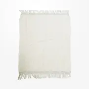 DWBH Handwoven Cotton Slub Warm Throw Blanket Dori Embroidery 150x125cm Natural