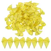 50Pcs Mini Metallic Edge Ribbon Bow 1" Satin Ribbon Bows Soft Silver Edge Yellow