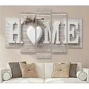 5 Panels Wall Art Canvas Prints Posters Painting Artwork Picture Love Home Letter Heart Wood Grain Modern Home Decoration Décor Rolled Canvas No Frame Unframed