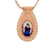 Santo Nino de Atocha Cadena Escapulario de Piel Color Natural Hecho a Mano NUEVO