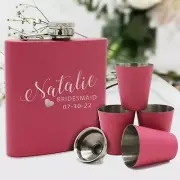 Personalized Pink Flask Set - Bridesmaid Gift
