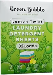 Green Bubble Laundry Detergent Sheets - Eco-Friendly 32 Lemon Twist Scent Travel Laundry Detergent Sheets | Plastic Free Laundry Strips W/Recyclable Packaging | Washer Sheets Detergent Lemon Twist