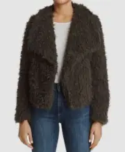 $297 Vero Moda Women's Green Fenda Faux Fur Draped Collar Winter Jacket Coat M