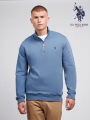 U.S. Polo Assn Blue Mens Classic Fit Herringbone 1/4 Zip Sweatshirt (AW1588) | $173