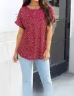 Women's Tickled Teal Red Top with White Dots. Size Medium, Brand New