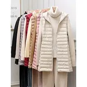 Women's Puffer Vest Warm Breathable Zipper Pocket Casual Plain Vacation Street Daily Wear Going out Zipper Long Hoodie Regular Fit Sleeveless Outerwear Black P