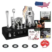 Elegant Bartender Kit - 23-Pc Stainless Steel Set with Bamboo Organizer Stand
