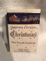 VTG Crabtree & Evelyn Christmas Fragranced Candle (2) White Pillar Candles 2”x6”