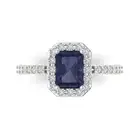 2.07 ct Emerald Cut Sapphire Gemstone Solitaire Ring With Accents White Gold