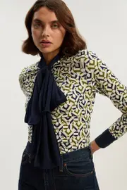 Geo Print Crepe Tie Neck Crepe Shirt