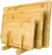 TTFP Wooden Chopping Board Set of 3, 1.5cm Thickness Bamboo Cutting Boards, Mats & Sets with Holder